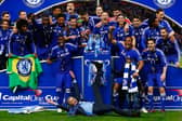 Chelsea celebrate winning the 2015 League Cup final at Wembley.