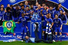 Chelsea celebrate winning the 2015 League Cup final at Wembley.
