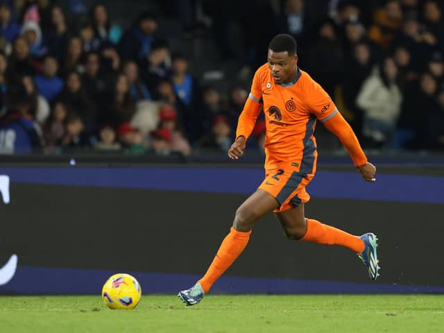 Inter defender Denzel Dumfries. The Dutchman has been linked with Manchester United, as detailed in today's Premier League transfer speculation. 
