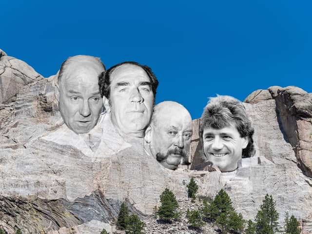 Stan Seymour (left), Joe Harvey (centre left), Frank Watt (centre right) and Kevin Keegan in our Mt Rushmore mock-up