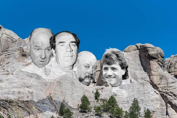 Stan Seymour (left), Joe Harvey (centre left), Frank Watt (centre right) and Kevin Keegan in our Mt Rushmore mock-up