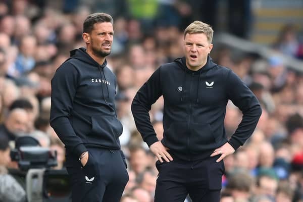 Newcastle United manager Eddie Howe and assistant Jason Tindall. 