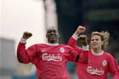 Emile Heskey and Patrik Berger of Liverpool