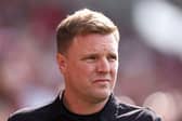 BRENTFORD, ENGLAND - MAY 19: Eddie Howe, Manager of Newcastle United, looks on prior to the Premier League match between Brentford FC and Newcastle United at Brentford Community Stadium on May 19, 2024 in Brentford, England. (Photo by Richard Heathcote/Getty Images)