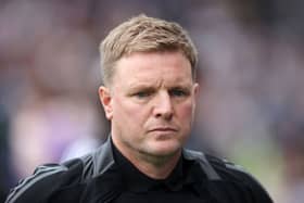 Eddie Howe, Manager of Newcastle United, looks on prior to the Premier League match between Fulham FC and Newcastle United FC at Craven Cottage on September 21, 2024 in London, England. (Photo by Ryan Pierse/Getty Images)
