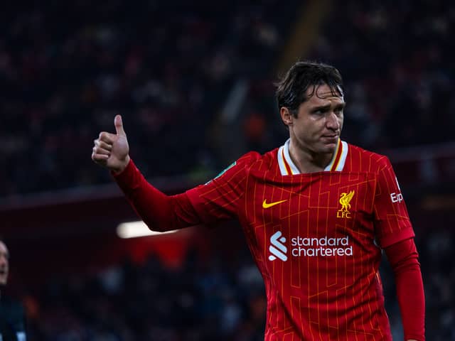 Federico Chiesa of Liverpool during the Carabao Cup Third Round match between Liverpool and West Ham United at Anfield on September 25, 2024 in Liverpool, England. (Photo by Nikki Dyer - LFC/Liverpool FC via Getty Images)