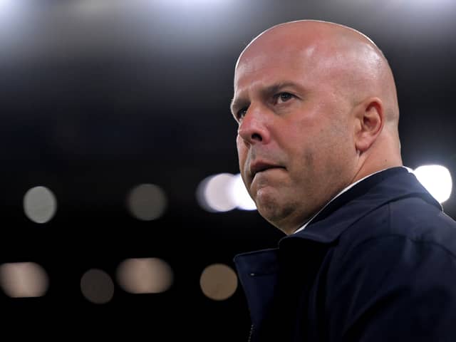 Arne Slot head coach of Liverpool during the UEFA Champions League 2024/25 League Phase MD2 match between Liverpool FC and Bologna FC 1909 at Anfield on October 02, 2024 in Liverpool, England. (Photo by Andrew Powell/Liverpool FC via Getty Images)