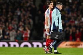 Calafiori leaves the pitch on Tuesday night.