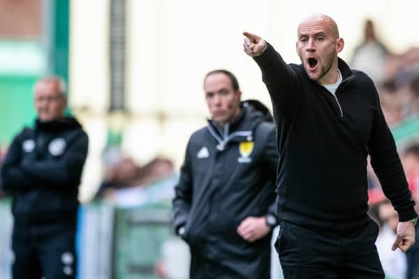 Hibs boss David Gray gives orders from the touchline.