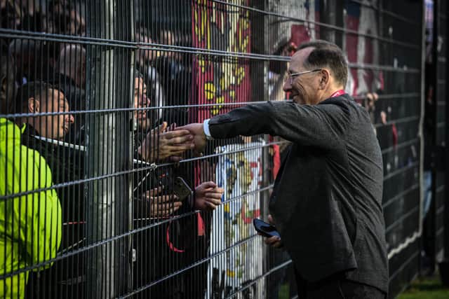 John Textor greets Lyon fans prior to a match in May 2024.