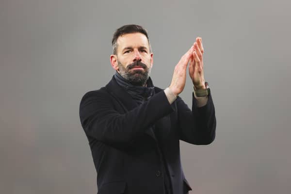 Ruud van Nistelrooy, Manager of Leicester City, shows appreciation to the fans following a loss in the Premier League match between Liverpool FC and Leicester City FC at Anfield on December 26, 2024 in Liverpool, England. (Photo by Jan Kruger/Getty Images)