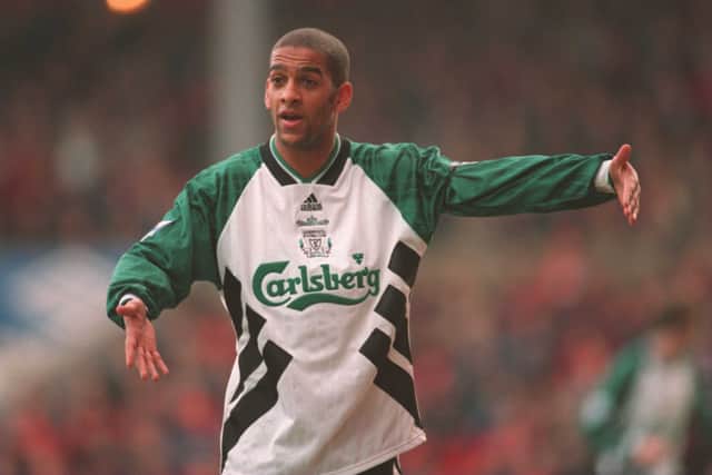 Phil Babb models the 1993-95 away kit.