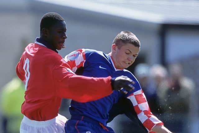 Samba in action against Croatia for England Under-16s during the 2001 European Championship.