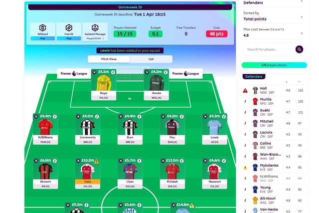An FPL wildcard team with Erling Haaland up front.