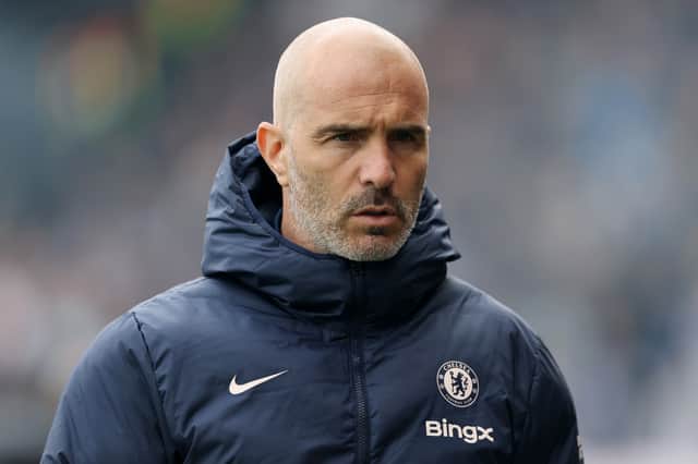 Enzo Maresca, Manager of Chelsea, looks on prior to the Premier League match between Fulham FC and Chelsea FC at Craven Cottage on April 20, 2025 in London, England. (Photo by Ryan Pierse/Getty Images)