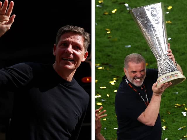Tottenham Hotspur boss Ange Postecoglou and Crystal Palace manager Oliver Glasner celebrate | Getty/NationalWorld