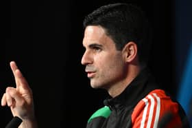 Mikel Arteta faces the press ahead of Arsenal's Champions League semi-final second leg against PSG | Getty Images