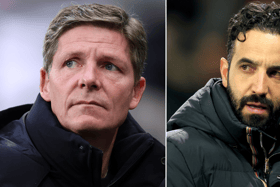A split image of Oliver Glasner and Ruben Amorim