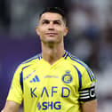 RIYADH, SAUDI ARABIA - APRIL 04: Cristiano Ronaldo of Al Nassr looks on prior to the Saudi Pro League match between Al Hilal v Al Nassr in the Kingdom Arena on April 04, 2025 in Riyadh, Saudi Arabia. (Photo by Yasser Bakhsh/Getty Images)