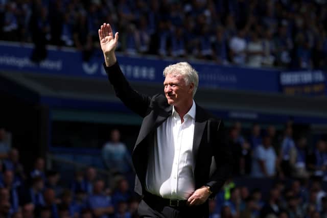 David Moyes, Manager of Everton, acknowledges the fans during a lap of honour following the team's victory in the Premier League match between Everton FC and Southampton FC at Goodison Park on May 18, 2025 in Liverpool, England. (Photo by Richard Heathcote/Getty Images)