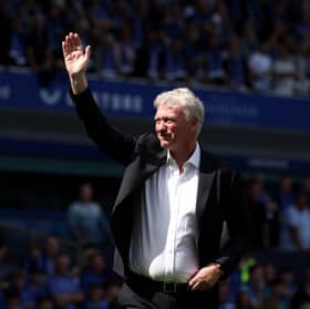 David Moyes, Manager of Everton, acknowledges the fans during a lap of honour following the team's victory in the Premier League match between Everton FC and Southampton FC at Goodison Park on May 18, 2025 in Liverpool, England. (Photo by Richard Heathcote/Getty Images)