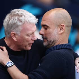 David Moyes and Pep Guardiola embrace before their sides clash in the Premier League | Getty Images