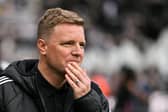 Newcastle United's English head coach Eddie Howe reacts during the English Premier League football match between Newcastle United and Everton at St James' Park in Newcastle-upon-Tyne, north east England on May 25, 2025. (Photo by ANDY BUCHANAN / AFP) 