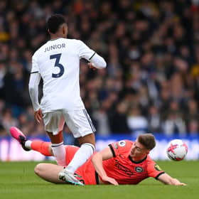 Evan Ferguson challenges Leeds' Junior Firpo, the pair could be Premier League teammates next season | Getty Images