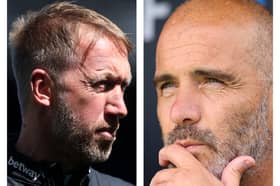 Graham Potter and Enzo Maresca look on.