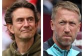 Thomas Frank and Graham Potter, managers of Tottenham Hotspur and West Ham United, look on.