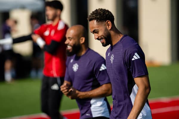 Man United new signings Matheus Cunha and Bryan Mbeumo in pre-season training.