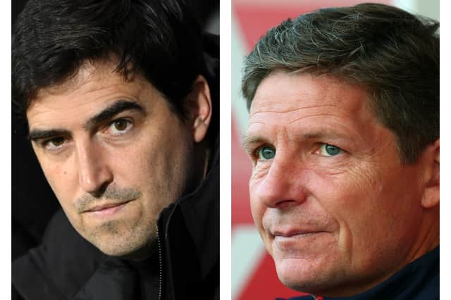 Andoni Iraola and Oliver Glasner look on.