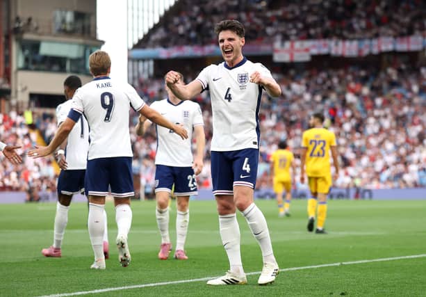 England cruised to a 2-0 victory over Andorra at Villa Park, courtesy of Declan Rice's header and an own goal from Christian Garcia.