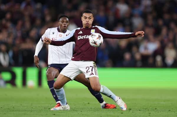 Bologna's Jhon Lucumi battles with Morgan Rogers of Aston Villa in the UEFA Europa League | Justin Setterfield/Getty Images