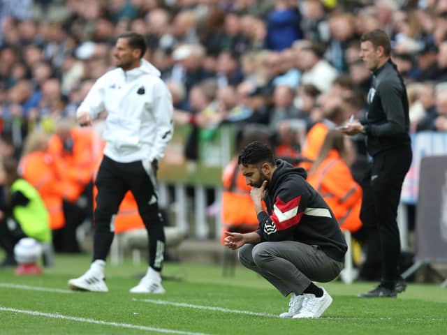 Manchester United head coach Ruben Amorim watches on as his side are defeated at St James' Park.