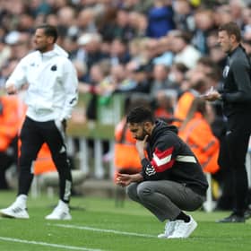 Manchester United head coach Ruben Amorim watches on as his side are defeated at St James' Park.