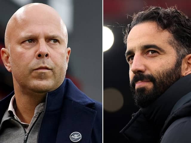 A split image of Arne Slot and Ruben Amorim