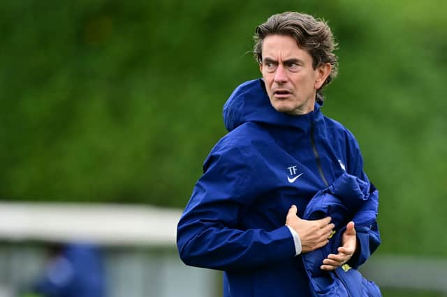 Thomas Frank watches over Tottenham Hotspur training ahead of a UEFA Champions League clash | BEN STANSALL/AFP via Getty Images