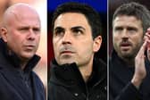A three-way split image of Arne Slot, Mikel Arteta and Michael Carrick