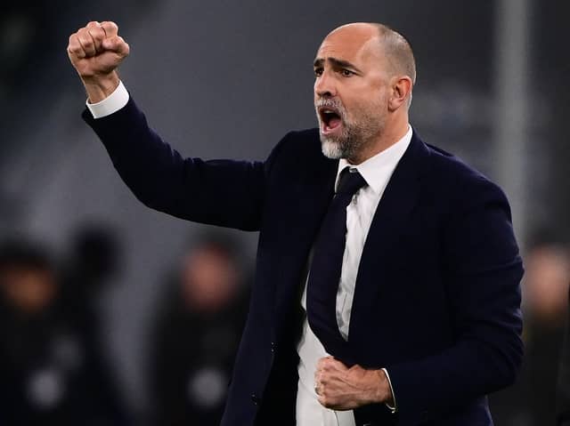 New Tottenham manager Igor Tudor celebrates as Juventus boss in a Serie A match against Lecce | MARCO BERTORELLO/AFP via Getty Images