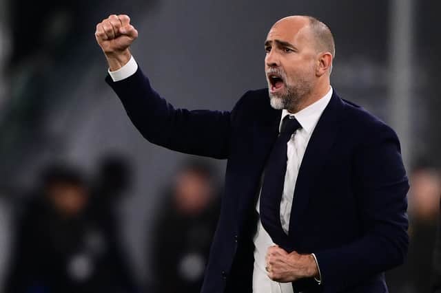 New Tottenham manager Igor Tudor celebrates as Juventus boss in a Serie A match against Lecce | MARCO BERTORELLO/AFP via Getty Images