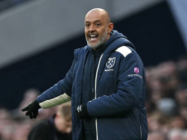 West Ham United manager Nuno Espirito Santo on the touchline during his team's Premier League match against Tottenham Hotspur | Glyn KIRK / AFP via Getty Images