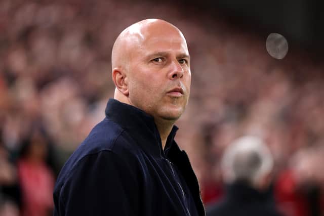Arne Slot looks on from the Anfield touchline