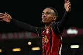 Eli Junior Kroupi celebrates scoring against Tottenham Hotspur