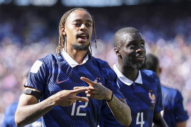 Bradley Barcola celebrates his goal against Senegal.