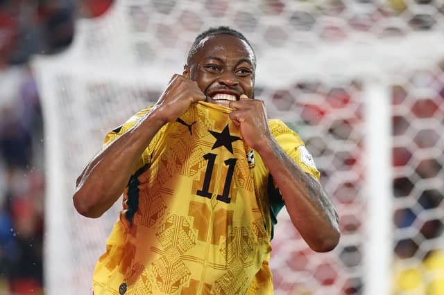 Antoine Semenyo celebrates Ghana's late winner over Panama.