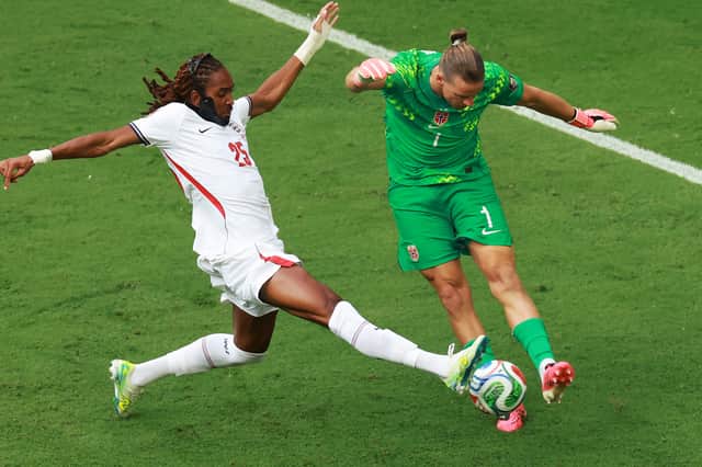 Djed Spence almost scores after closing Ørjan Nyland's clearance down