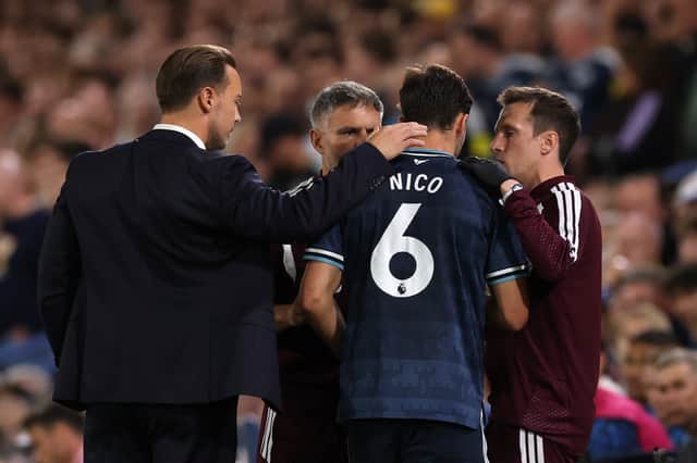 Newcastle's star midfielder Nico Gonzalez had to be substituted during the 4-1 loss at Leeds United