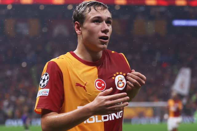 Alexey Batrakov celebrates scoring his first Galatasaray goal against Barcelona