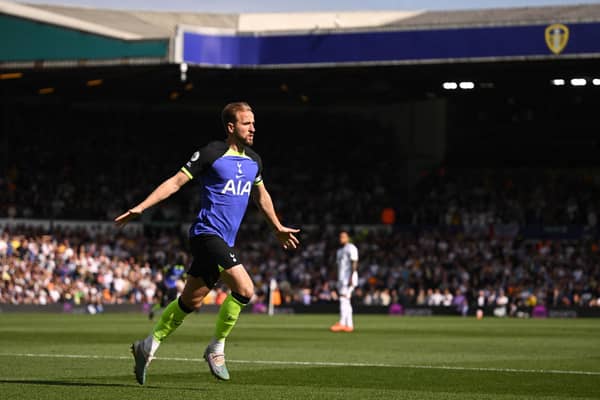 PRAISE: For Leeds United's efforts from Harry Kane, pictured celebrating his second-minute opener at Elland Road. Photo by OLI SCARFF/AFP via Getty Images.